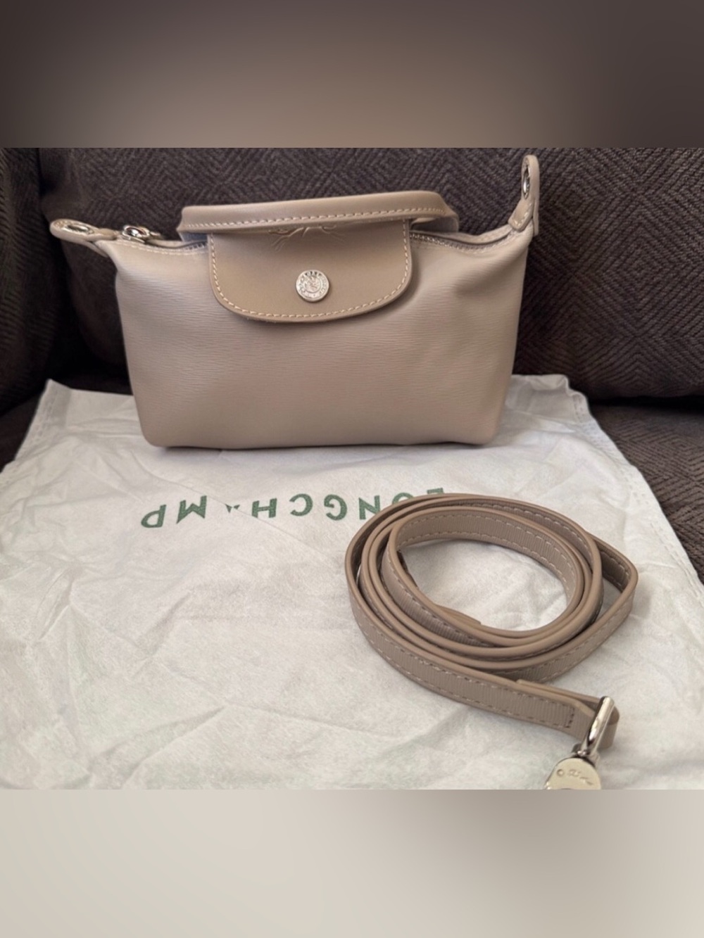 Longchamp small crossbody bag in beige taupe